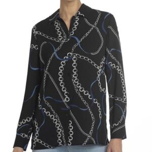 Chelsea & Theodore Long Sleeve Printed Button Navy Chain Link Print Size M